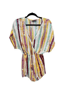 Lulus Watercolor Stripe V-Neck Romper Women’s Small Boho Beach Vacation